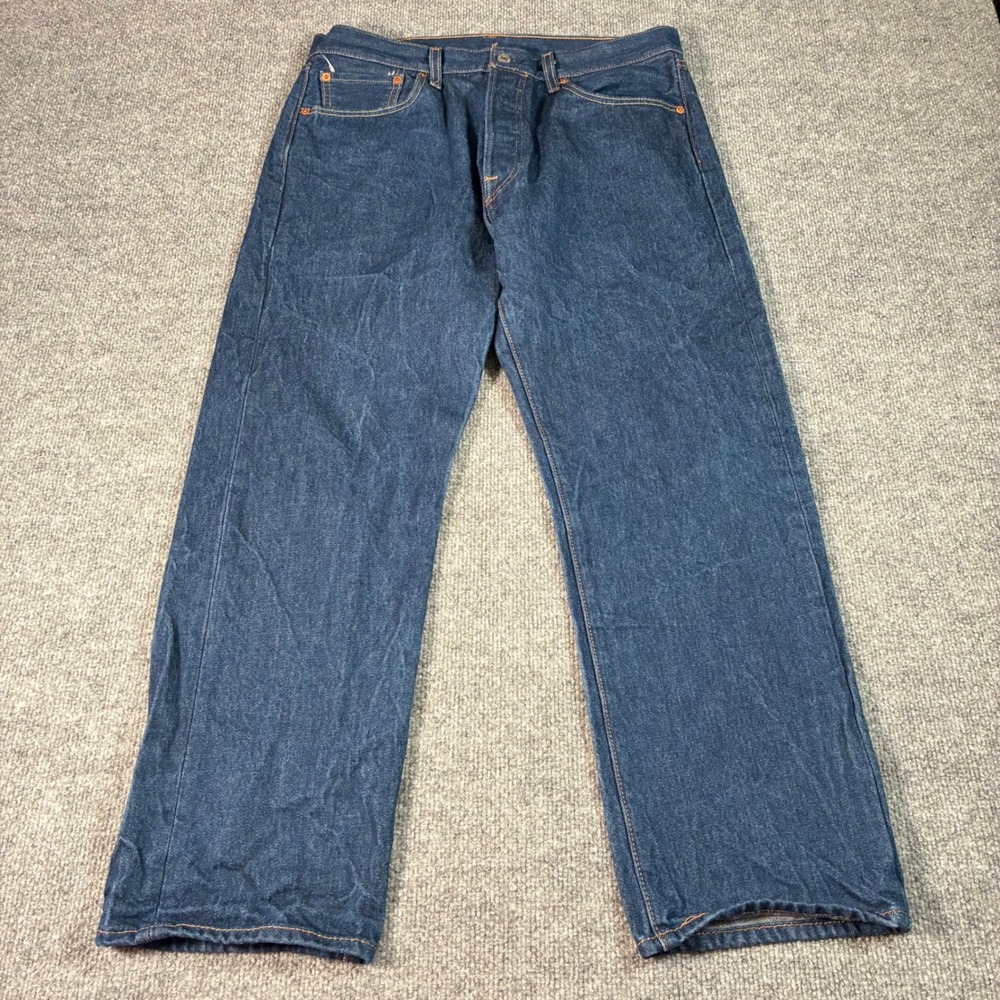 Levis 501 Original Fit Jeans Mens 35x29 Dark Indigo Straight Leg Button Fly